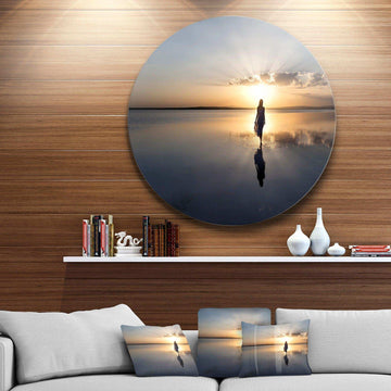 Man Alone in Summer - Coastal Round Metal Wall Art